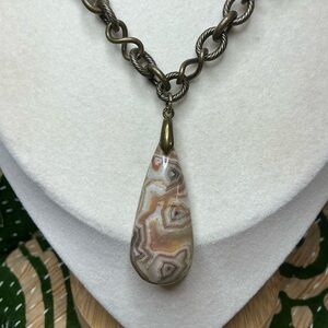 Antique Bronze Chain 16” with Crazy Lace Pendant